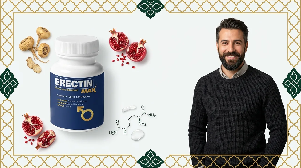 Erectin Max ve L-Arginin molekül diyagramı ile bilimsel görsel